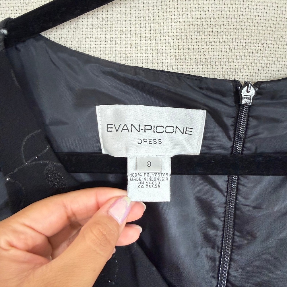 Evan-Picone Dress Womens 8 Black Sleeveless V-Neck Glitter Leaf Cocktail Sheath - Picture 4 of 8